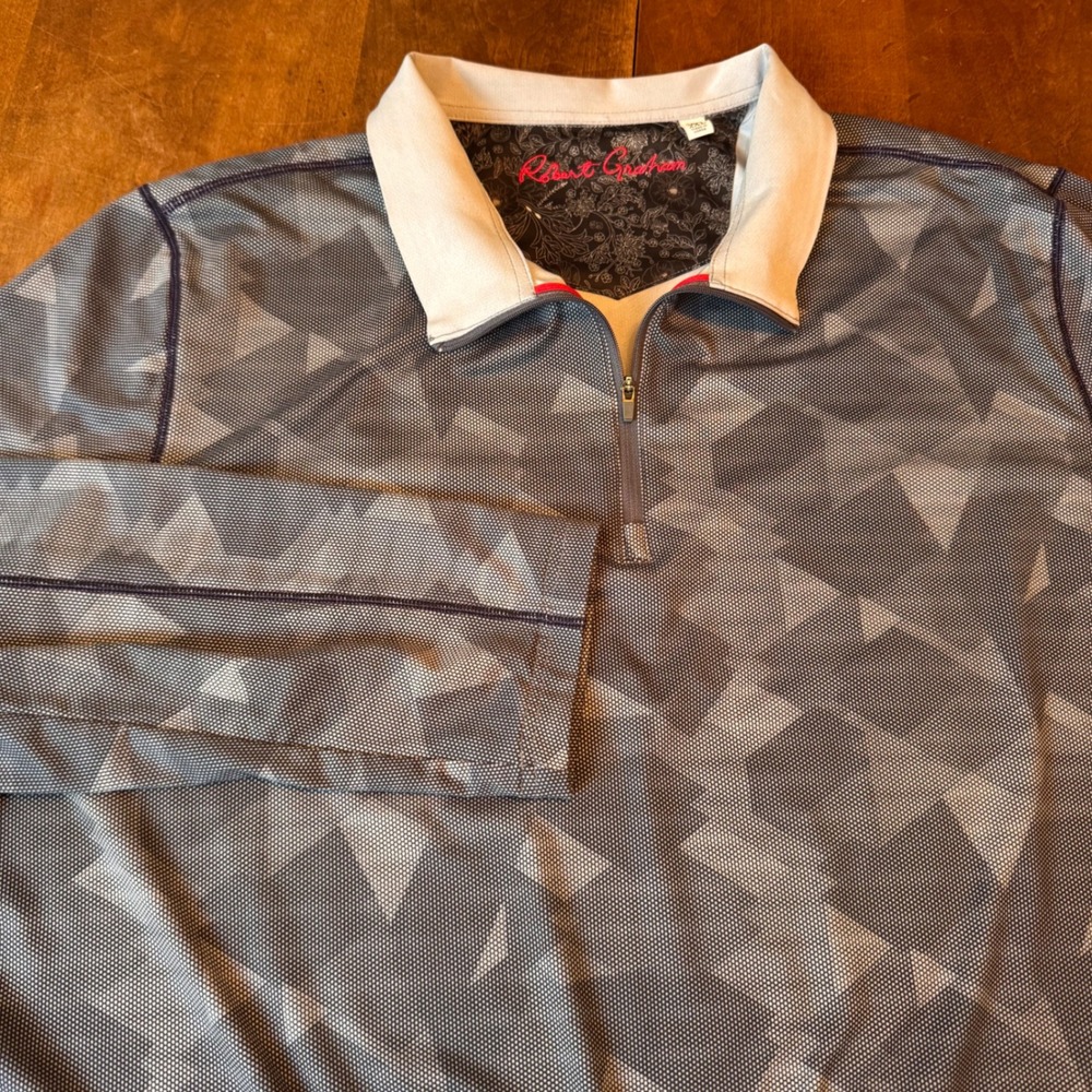 Robert Graham Pullover Mens 2XL Grey Geometric Prism 1/4 Zip Long Sleeve Shirt